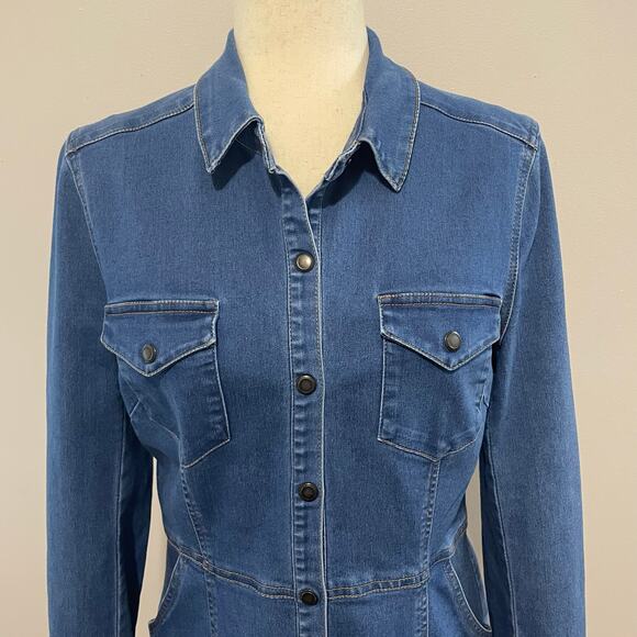 Free People Jean Dynamite Mini Dress Long Sleeve Stretch Denim Blue Women's M - Picture 14 of 16